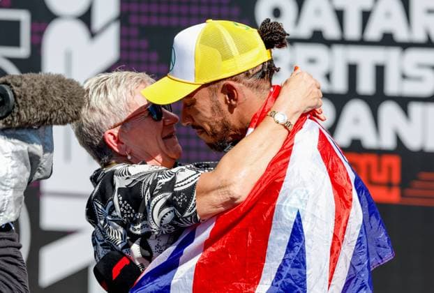 44 Lewis Hamilton GBR, Mercedes AMG Petronas F1 Team and his mother Carmen, F1 Grand Prix of Great Britain at Silverstone Circuit on July 7, 2024 in Silverstone, Great Britain Photo by HOCH ZWEI Silverstone Great Britain