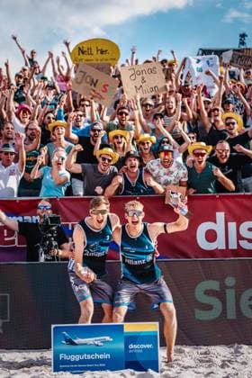 Beach volleyball men Allianz German Beach Tour 2024 Tourstop Heidelberg 07 07 2024 f l Milan Sievers and Jonas Reinhardt win the tour stop in Heidelberg Messplatz Heidelberg Germany