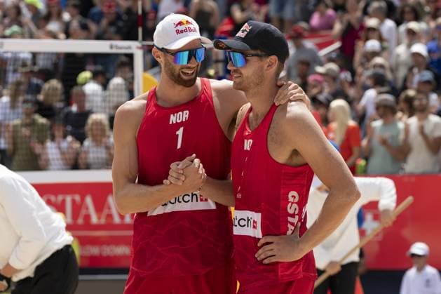 Gstaad: Gstaad Switzerland, 07 07 2024: Anders Berntsen Mol (NOR) and Christian Sandlie Sorum (NOR) win final for third place of Swatch Beach Pro Gstaad 2024, Roy Emerson Arena in Gstaad. during Swatch Beach Volley, Beach Volley match in Gstaad, Switzerland, July 07 2024 Beach Volley match - Swatch Beach Volley  - ZUMAp169 20240707_zsa_p169_181 Copyright: xPatrickxDancel IPAxSportx