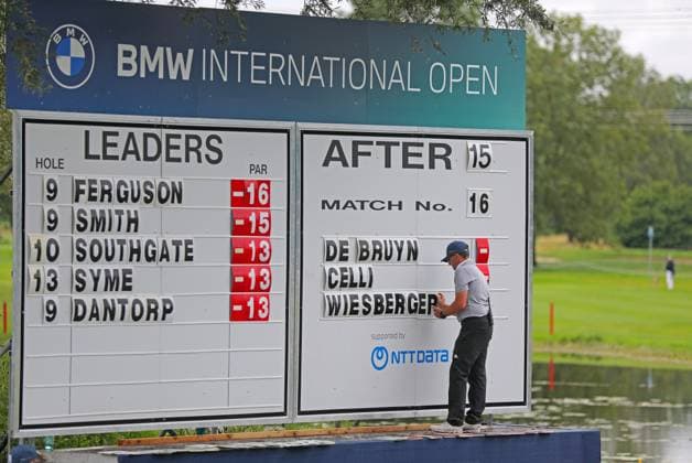 GOLF - BMW International Open 2024 MUNICH,GERMANY,07.JUL.24 - GOLF - DP World Tour, BMW International Open, GC Eichenried. Image shows a leader board.  GEPAxpictures xThomasxBachun