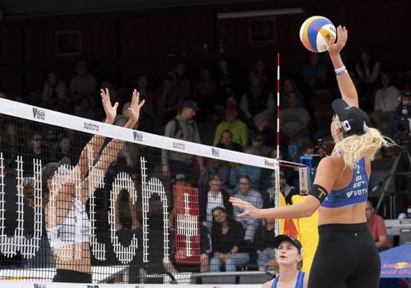 Beach Volley match - Swatch Beach Volley Gstaad Switzerland, 07 07 2024: Taryn Kloth (USA) in action during women final of Swatch Beach Pro Gstaad 2024, Roy Emerson Arena in Gstaad. during Swatch Beach Volley, Beach Volley match in Gstaad, Switzerland, July 07 2024 Gstaad Switzerland  Copyright: xIPAxSport ABACAx