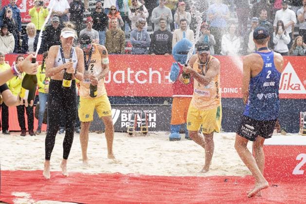 Beach Volley match - Swatch Beach Volley Gstaad Switzerland, 07 07 2024: podium ceremony during Swatch Beach Pro Gstaad 2024, Roy Emerson Arena in Gstaad. during Swatch Beach Volley, Beach Volley match in Gstaad, Switzerland, July 07 2024 Gstaad Switzerland  Copyright: xIPAxSport ABACAx