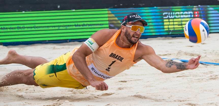 July 7, 2024, Gstaad, Bern, Switzerland: GEORGE SOUTO MAIOR WANDERLEY of Brazil during Swatch Beach Pro Gstaad, at Roy Emerson Arena. The event also counts for the Volleyball World Beach Pro Tour championship and which serves as a warm-up for the stars of the future Paris Olympic Games, Olympische Spiele, Olympia, OS Gstaad Switzerland - ZUMAd206 20240707_zip_d206_036 Copyright: xEricxDubostx