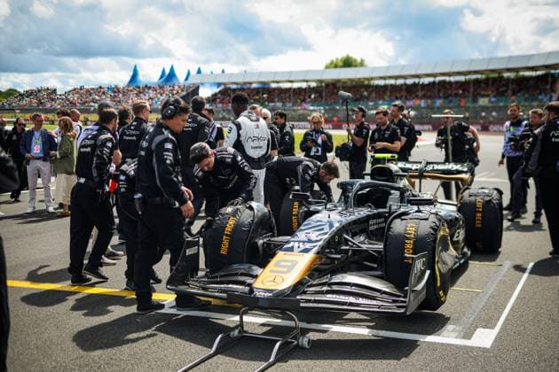 Cars of the fictional Apex APXGP Team, for the upcoming Formula One based movie Apex by Apple Studios and Bruckheimer Films, F1 Grand Prix of Great Britain at Silverstone Circuit on July 7, 2024 in Silverstone, Great Britain Photo by HOCH ZWEI Silverstone Great Britain