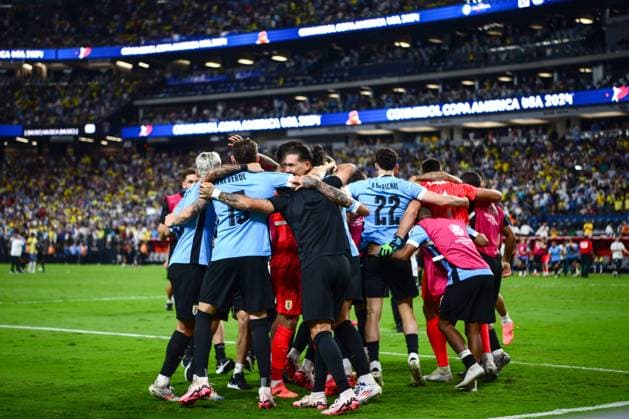 RECORD DATE NOT STATED Copa America USA 2024 Uruguay vs Brazil - Quarter-final Players of Uruguay during the CONMEBOL Copa America 2024 Quarter-final match between Uruguay and Brazil, at Allegiant Stadium, on July 06, 2024 in Las Vegas, Nevada, United States. LAS VEGAS NEVADA UNITED STATES  Copyright: xIsaacxOrtizx 20240706221512_CA_QF_2024_URU_BRA_URUGUAY295