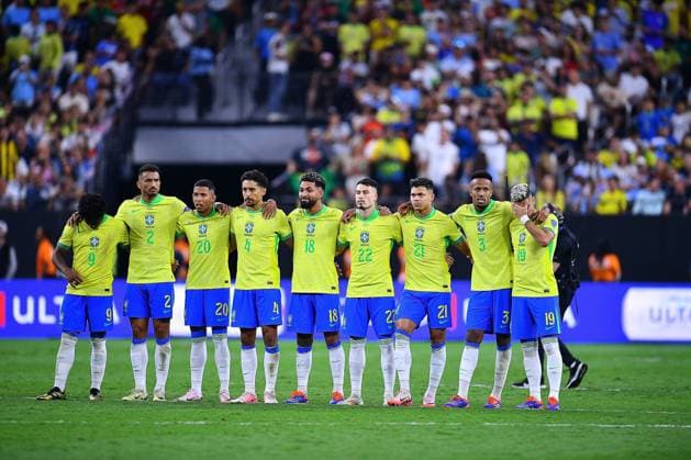 RECORD DATE NOT STATED Copa America USA 2024 Uruguay vs Brazil - Quarter-final Players of Brazil during the CONMEBOL Copa America 2024 Quarter-final match between Uruguay and Brazil, at Allegiant Stadium, on July 06, 2024 in Las Vegas, Nevada, United States. LAS VEGAS NEVADA UNITED STATES  Copyright: xAdrianxMaciasx 20240706222916_CA_QF_2024_URU_BRA_BRAZIL339