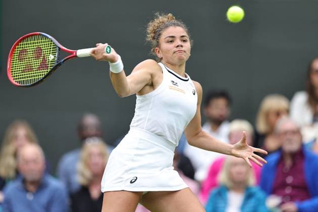 Jasmine Paolini, ITA, during fourth round of 2024 All England Lawn Tennis Championships at Wimbledon, womens singles, London, 07 07 2024