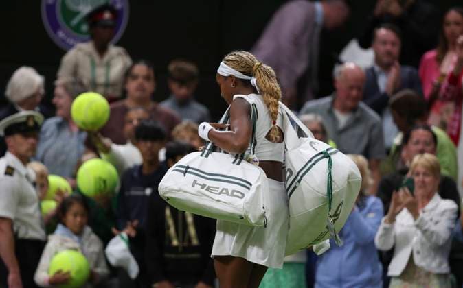 (240708) -- LONDON, July 8, 2024 -- Coco Gauff leaves the court after the women s singles 4th round match between Coco Gauff of the United States and Emma Navarro of the United States at Wimbledon tennis Championship in London, Britain, on July 7, 2024. ) (SP)BRITAIN-LONDON-TENNIS-WIMBLEDON-DAY 7 HanxYan 