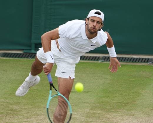 Lawn Tennis - 2024 Wimbledon Championship Lorenzo Musetti (ITA) v Giovanni Mpetshi Perricard (FRA) All England Lawn Tennis & Croquet Club - Monday 8th July 2024 Lorenzo Musetti (ITA) 
