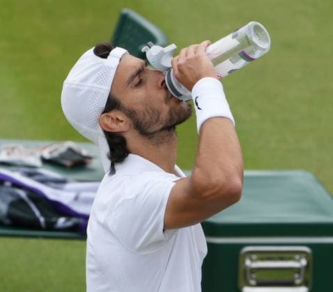 Lawn Tennis - 2024 Wimbledon Championship Lorenzo Musetti (ITA) v Giovanni Mpetshi Perricard (FRA) All England Lawn Tennis & Croquet Club - Monday 8th July 2024 Lorenzo Musetti (ITA) 