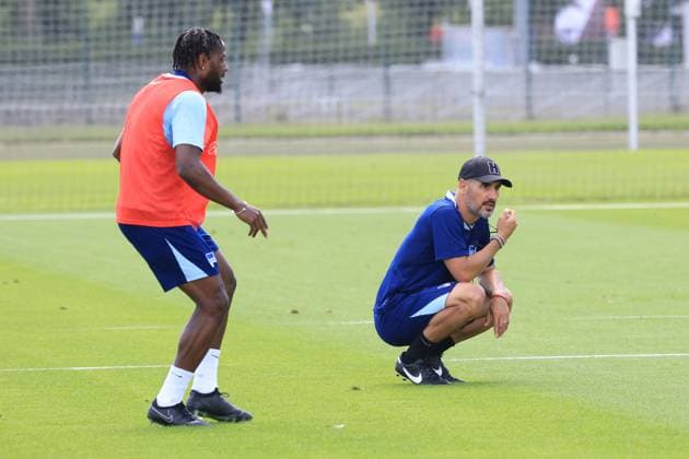 DEU, DFL, 2 FBL Hertha BSC, Training, 08 07 2024, Sportforum, Berlin, DEU, DFL, 2 FBL Hertha BSC, Training, im Bild Cheftrainer Cristian Fiel Hertha BSC Berlin , Deyovaisio Zeefuik Hertha BSC Berlin 34 DFL regulations prohibit any use of Photographs as image sequences and or quasi video Foto Juergen Engler nordphoto GmbH nordphotoxGmbHx xEngler nph00076