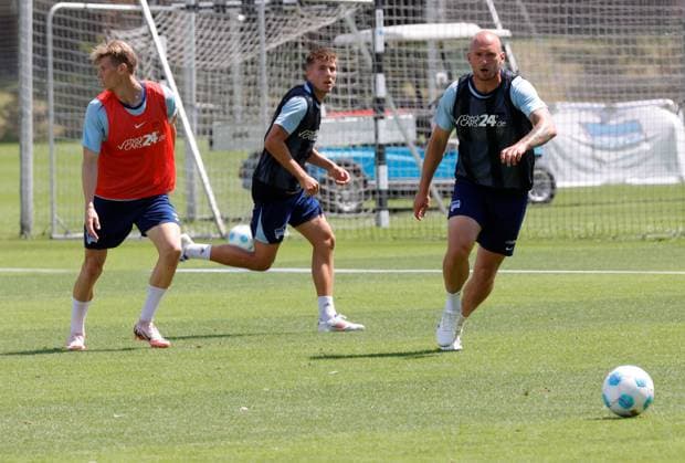 Germany, Berlin, Sportpark, GER, 2 FBL, Hertha BSC, Season 2024 25, Training, Photo Luca Schuler, Gustav Christensen, Toni Leistner