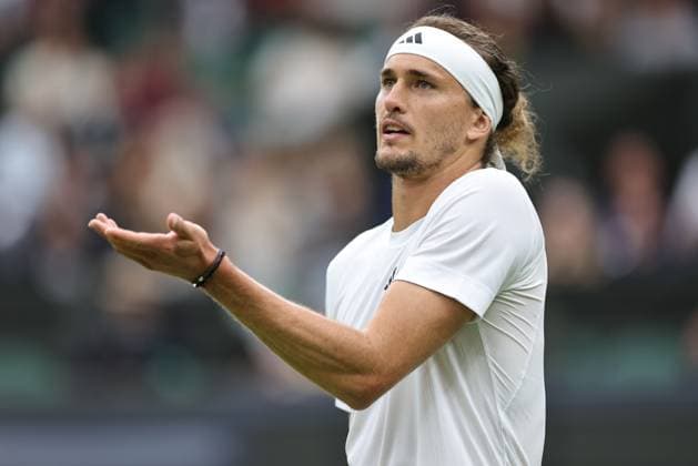 Alexander Zverev, GER, during fourth round of 2024 All England Lawn Tennis Championships at Wimbledon, gentlemens singles, London, 08 07 2024