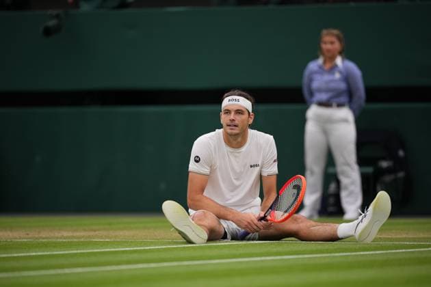 LONDON, ENGLAND - JULY 08: Taylor Fritz of United States whilst 2 sets to love down against Alexander Zverev of Germany in the Gentlemen s Singles fourth round match during day eight of The Championships Wimbledon 2024 at All England Lawn Tennis and Croquet Club on July 08, 2024 in London, England.  Copyright: xHiroshixSatox