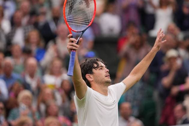 LONDON, ENGLAND - JULY 08: Taylor Fritz of United States celebrates match point against Alexander Zverev of Germany in the Gentlemen s Singles fourth round match during day eight of The Championships Wimbledon 2024 at All England Lawn Tennis and Croquet Club on July 08, 2024 in London, England  Copyright: xHiroshixSatox