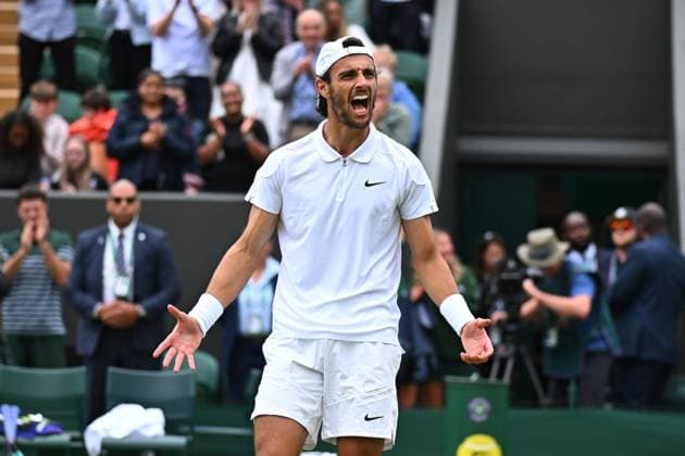 Wimbledon - Fourth Round Lorenzo Musetti (ITA) during his fourth round match at the 2024 Wimbledon Championships at the AELTC in London, UK, on July 8, 2024. Photo by Corinne Dubreuil ABACAPRESS.COM LONDON  Copyright: xDubreuilxCorinne ABACAx