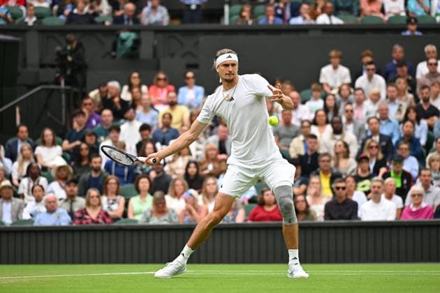 Wimbledon - Fourth Round Alexander Zverev (GER) during his fourth round match at the 2024 Wimbledon Championships at the AELTC in London, UK, on July 8, 2024. Photo by Corinne Dubreuil ABACAPRESS.COM LONDON  Copyright: xDubreuilxCorinne ABACAx