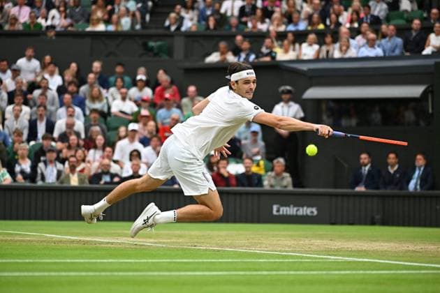 Wimbledon - Fourth Round Taylor Fritz (USA) during his fourth round match at the 2024 Wimbledon Championships at the AELTC in London, UK, on July 8, 2024. Photo by Corinne Dubreuil ABACAPRESS.COM LONDON  Copyright: xDubreuilxCorinne ABACAx
