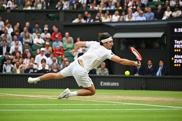 Wimbledon - Fourth Round Taylor Fritz (USA) during his fourth round match at the 2024 Wimbledon Championships at the AELTC in London, UK, on July 8, 2024. Photo by Corinne Dubreuil ABACAPRESS.COM LONDON  Copyright: xDubreuilxCorinne ABACAx