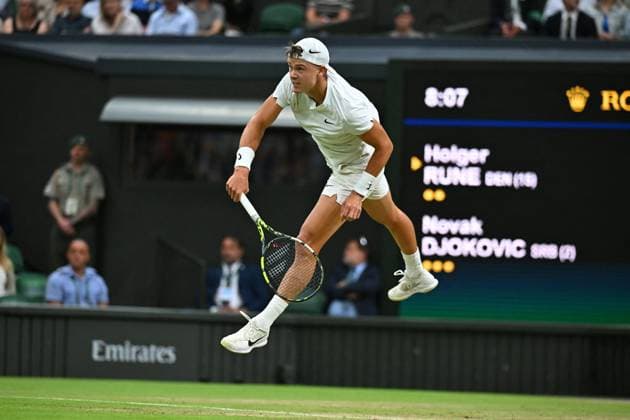 Wimbledon - Fourth Round Holger Rune (DEN) during his fourth round match at the 2024 Wimbledon Championships at the AELTC in London, UK, on July 8, 2024. Photo by Corinne Dubreuil ABACAPRESS.COM LONDON  Copyright: xDubreuilxCorinne ABACAx