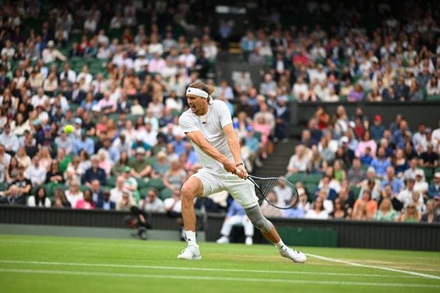 Wimbledon - Fourth Round Alexander Zverev (GER) during his fourth round match at the 2024 Wimbledon Championships at the AELTC in London, UK, on July 8, 2024. Photo by Corinne Dubreuil ABACAPRESS.COM LONDON  Copyright: xDubreuilxCorinne ABACAx