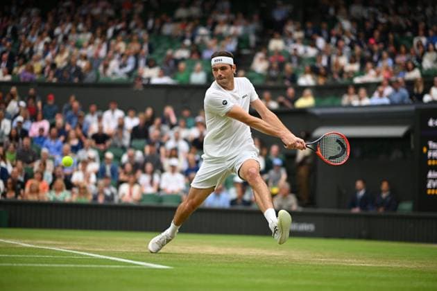Wimbledon - Fourth Round Taylor Fritz (USA) during his fourth round match at the 2024 Wimbledon Championships at the AELTC in London, UK, on July 8, 2024. Photo by Corinne Dubreuil ABACAPRESS.COM LONDON  Copyright: xDubreuilxCorinne ABACAx
