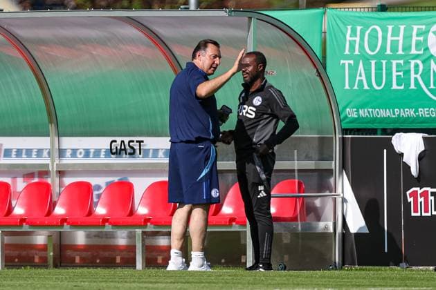 Mittersill, Austria, 08 07 24 Sports Director Marc Wilmots FC Schalke 04 and Technical Director Ben Manga FC Schalke 04 talk to each other during the training camp from FC Schalke 04 at Hohe Tauern Arena on July 08, 2024 in Mittersill, Austria Photo by Stefan Brauer Brauer Fotoagentur Mittersill, Austria, 08 07 24 Sports Director Marc Wilmots FC Schalke 04 and Technical Director Ben Manga FC Schalke 04 talk to each other during the training camp from FC Schalke 04 at Hohe Tauern Arena on July 8, 2024 in Mittersill, Austria Photo by Stefan Brauer Brauer Fotoagentur Mittersill Hohe Tauern Arena Austria Copyright: xStefanxBrauer Brauer-Fotoagenturx