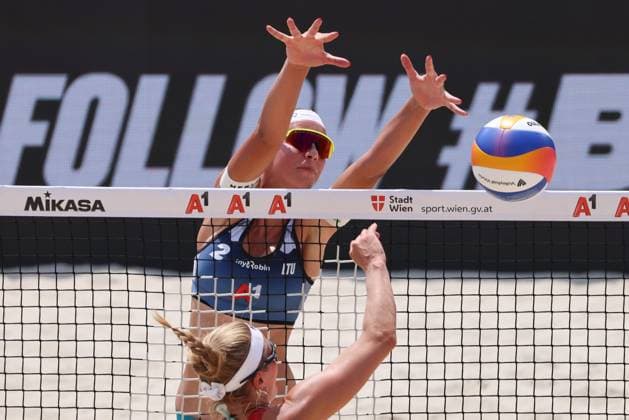 BEACHVOLLEYBALL - Beach Pro Vienna VIENNA,AUSTRIA,09.JUL.24 - Beach volleyball, Beachvolleyball - A1 Beach Pro Vienna, press conference, PK, Pressekonferenz Image shows Monika Paulikiene (LTU).  GEPAxpictures xMathiasxMandl
