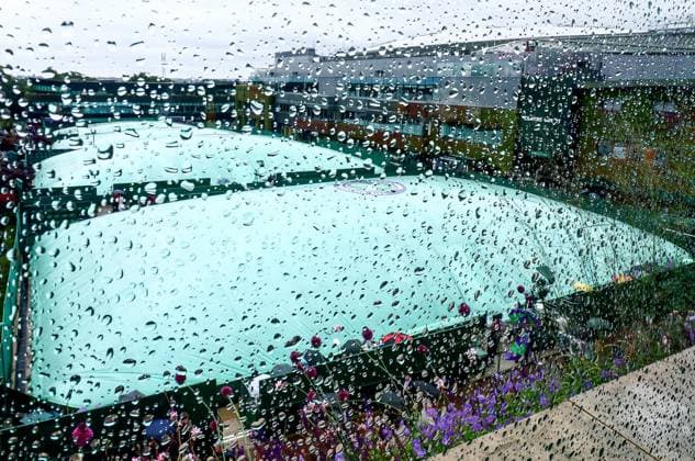 Covers are seen on outside courts as rain falls before the start of play. Wimbledon Tennis Championships, Day 9, The All England Lawn Tennis and Croquet Club, London, UK - 09 Jul 2024  Copyright: xJamesxMarsh Shutterstockx 14577170c