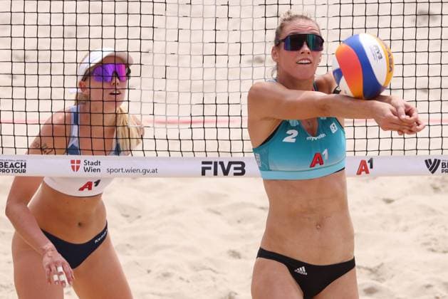 BEACHVOLLEYBALL - Beach Pro Vienna VIENNA,AUSTRIA,09.JUL.24 - Beach volleyball, Beachvolleyball - A1 Beach Pro Vienna, press conference, PK, Pressekonferenz Image shows Louisa Lippmann (GER).  GEPAxpictures xMathiasxMandl