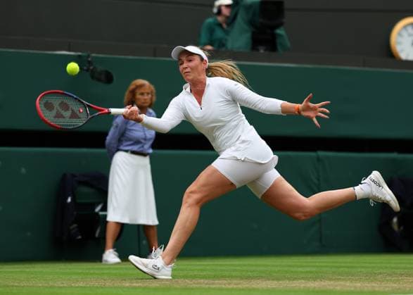9th July 2024; All England Lawn Tennis and Croquet Club, London, England; Wimbledon Tennis Tournament, Day 9; Donna Vekic (CRO) from the baseline against Lulu Sun (NZL), womens singles quarter final match  ActionPlus12666358 JohnxPatrickxFletcher