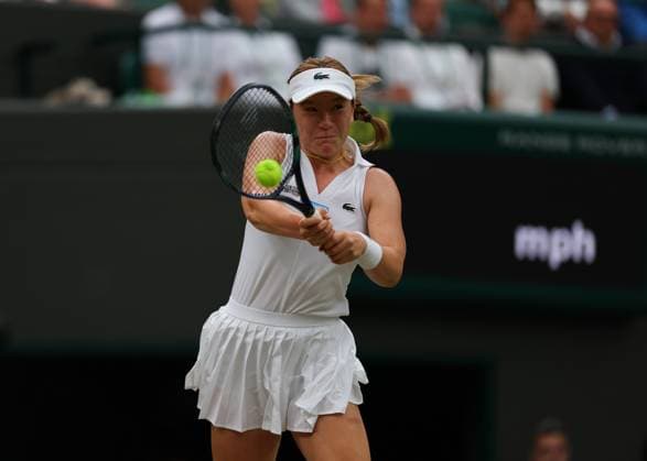 9th July 2024; All England Lawn Tennis and Croquet Club, London, England; Wimbledon Tennis Tournament, Day 9; Lulu Sun (NZL) from the baseline against Donna Vekic (CRO), womens singles quarter final match  ActionPlus12666360 JohnxPatrickxFletcher
