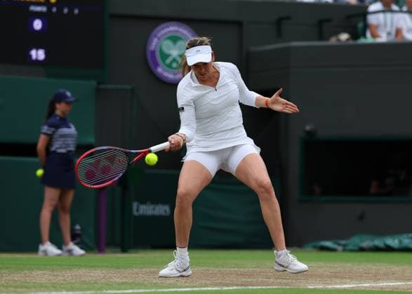 9th July 2024; All England Lawn Tennis and Croquet Club, London, England; Wimbledon Tennis Tournament, Day 9; Donna Vekic (CRO) from the baseline against Lulu Sun (NZL), womens singles quarter final match  ActionPlus12666348 JohnxPatrickxFletcher