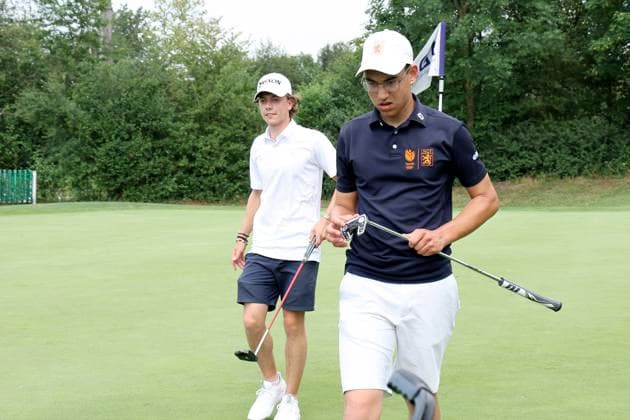GOLF - European Boys Team Championship ATZENBRUGG,AUSTRIA,09.JUL.24 - GOLF - European Boys Team Championship, Diamond Country Club, round 1. Image shows Fridtjof Farhang (NOR) and Denny Kloeth (NLD).  GEPAxpictures xHansxOberlaender