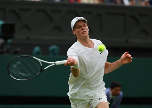 9th July 2024; All England Lawn Tennis and Croquet Club, London, England; Wimbledon Tennis Tournament, Day 9; Jannik Sinner (ITA) from the baseline against Daniil Medvedev (RUS), mens singles quarter final match  ActionPlus12666376 JohnxPatrickxFletcher