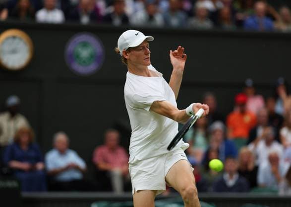 9th July 2024; All England Lawn Tennis and Croquet Club, London, England; Wimbledon Tennis Tournament, Day 9; Jannik Sinner (ITA) from the baseline against Daniil Medvedev (RUS), mens singles quarter final match  ActionPlus12666379 JohnxPatrickxFletcher