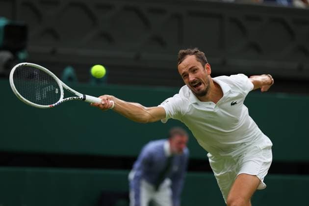 9th July 2024; All England Lawn Tennis and Croquet Club, London, England; Wimbledon Tennis Tournament, Day 9; Daniil Medvedev (RUS) from the baseline against Jannik Sinner (ITA), mens singles quarter final match  ActionPlus12666388 JohnxPatrickxFletcher