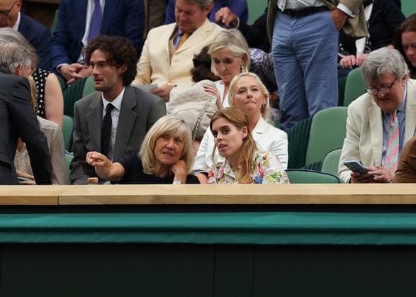 9th July 2024; All England Lawn Tennis and Croquet Club, London, England; Wimbledon Tennis Tournament, Day 9; English actor, broadcaster and comedian Princess Beatrice talking to a friend in the Royal Box inside Centre Court  ActionPlus12666392 JohnxPatrickxFletcher