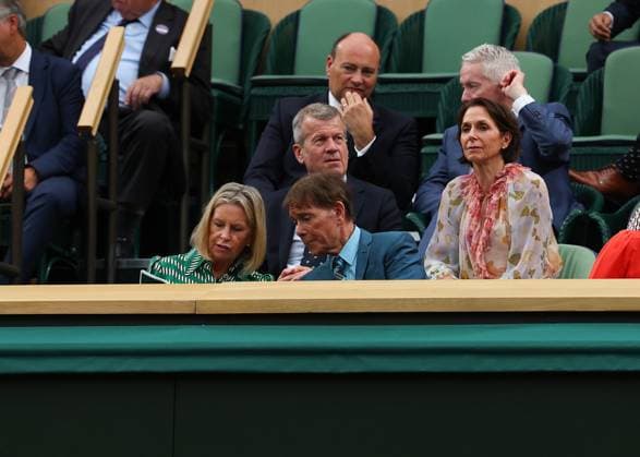 9th July 2024; All England Lawn Tennis and Croquet Club, London, England; Wimbledon Tennis Tournament, Day 9; British singer Sir Cliff Richard OBE talking to a friend in the Royal Box inside Centre Court  ActionPlus12666393 JohnxPatrickxFletcher