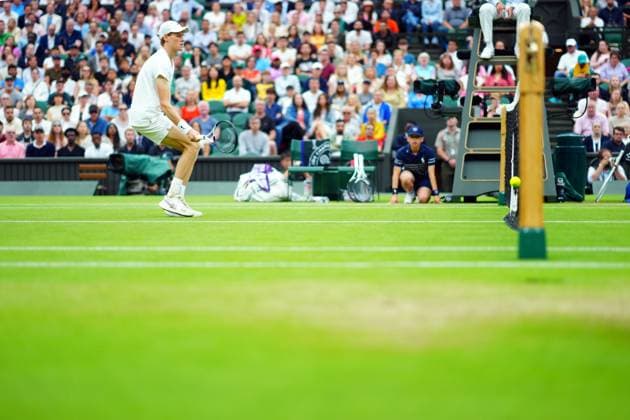 Jannik Sinner nets with a volley during his quarter final match Wimbledon Tennis Championships, Day 9, The All England Lawn Tennis and Croquet Club, London, UK - 09 Jul 2024  Copyright: xJavierxGarcia Shutterstockx 14577169bx