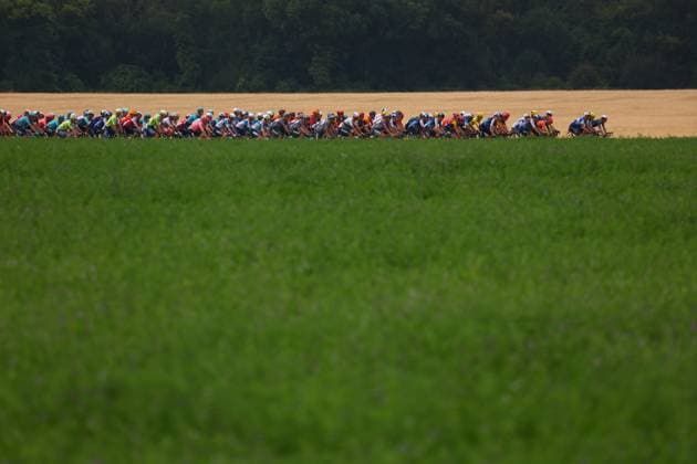 The pack of riders pictured in action during stage 10 of the 2024 Tour de France cycling race, from Orleans to Saint-Amand-Montrond, France (187,3 km) on Tuesday 09 July 2024. The 111th edition of the Tour de France starts on Saturday 29 June and will finish in Nice, France on 21 July. POOLxLUCAxBETTINI  x96139738x