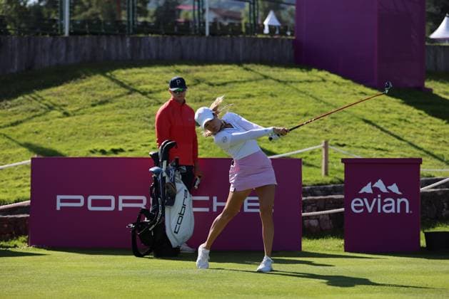 EVIAN-LES-BAINS, FRANCE - 09.07.2024: Chiara Tamburlini (SUI) of The Amundi Evian Championship at the Evian Resort Golf Club on July 09, 2023 in Evian-les-Bains, France.