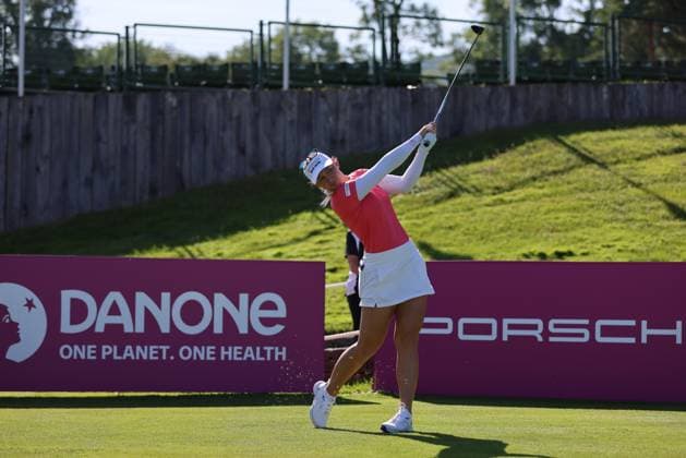 EVIAN-LES-BAINS, FRANCE - 09.07.2024: Emily Kristine Pedersen (DEN) of The Amundi Evian Championship at the Evian Resort Golf Club on July 09, 2023 in Evian-les-Bains, France.
