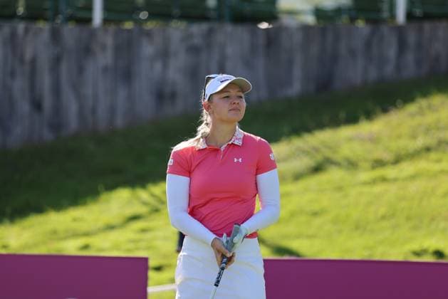 EVIAN-LES-BAINS, FRANCE - 09.07.2024: Emily Kristine Pedersen (DEN) of The Amundi Evian Championship at the Evian Resort Golf Club on July 09, 2023 in Evian-les-Bains, France.
