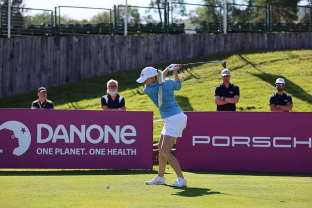 EVIAN-LES-BAINS, FRANCE - 09.07.2024: STEPHANIE MEADOW (Northern Ireland) of The Amundi Evian Championship at the Evian Resort Golf Club on July 09, 2023 in Evian-les-Bains, France.
