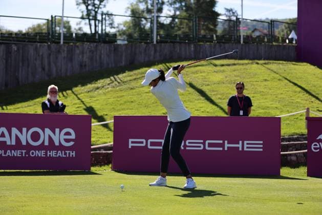 EVIAN-LES-BAINS, FRANCE - 09.07.2024: JI Aditi Ashok (IND) of The Amundi Evian Championship at the Evian Resort Golf Club on July 09, 2023 in Evian-les-Bains, France.