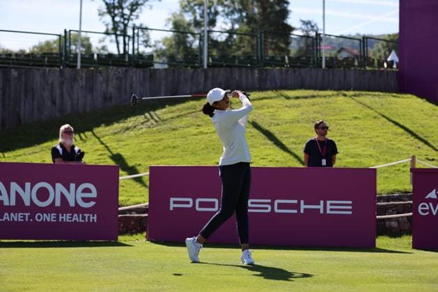 EVIAN-LES-BAINS, FRANCE - 09.07.2024: JI Aditi Ashok (IND) of The Amundi Evian Championship at the Evian Resort Golf Club on July 09, 2023 in Evian-les-Bains, France.