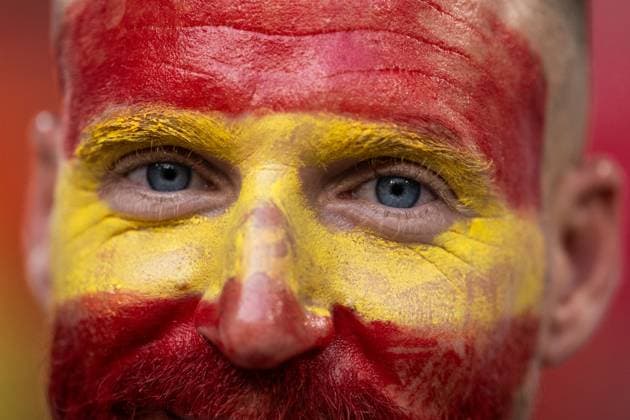 240709 A fan of Spain ahead of the UEFA Euro 2024 Football Championship semifinal between Spain and France on July 9, 2024 in Munich Photo Mathias Bergeld BILDBYRAN code MB MB0944 fotboll football soccer fotballs em europamästerskap em uefa euro uefa european football championship euro 2024 semifinal semifinals spanien spain frankrike france bbeng audience  Copyright: MATHIASxBERGELD BB240709MB010