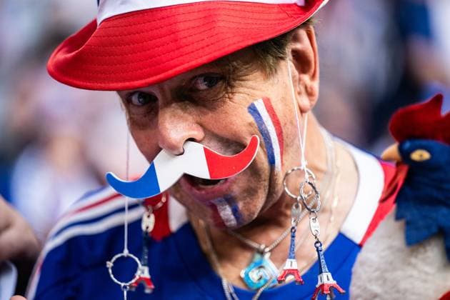 240709 A fan of France ahead of the UEFA Euro 2024 Football Championship semifinal between Spain and France on July 9, 2024 in Munich Photo Mathias Bergeld BILDBYRAN code MB MB0944 fotboll football soccer fotballs em europamästskap em uefa euro uefa european football championship euro 2024 semifinal semifinals spanien spain frankrike france bbeng audience  Copyright: MATHIASxBERGELD BB240709MB013