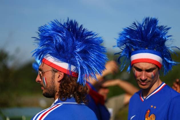 France fans outside the stadium Spain v France, UEFA European Championship, EM, Europameisterschaft 2024, Semi Final, Football, Munich Football Arena, Munich, Germany - 09 Jul 2024 EDITORIAL USE ONLY No use with unauthorised audio, video, data, fixture lists, club league logos or live services. Online in-match use limited to 120 images, no video emulation. No use in betting, games or single club league player publications. Copyright: xMichaelxZemanek Shutterstockx 14576887m